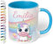 Kinder-Tasse mit Namen „Einhorn mit Regenbogen-Motiv“ – personalisierte Tasse für Jungen und Mädchen - rundum bedruckt – schönes Geschenk zu Weihnachten, Geburtstag (Hellblau)