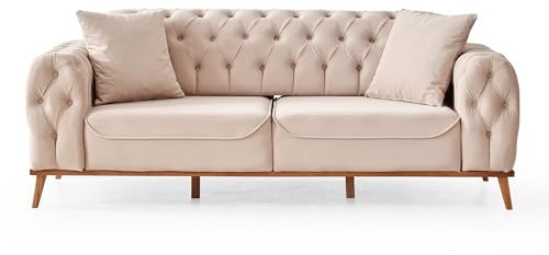 Emporium Corner sofa bed 3 and 2 seater Sofa sets, Chesterfield Sofa Grey and Cream Velvet Fabric with Buttoned Back A Timeless Chair bed Sofas & Couches for Living Room (Cream, 3 Seater)