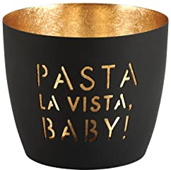 Windlicht Madras Pasta la Vista Baby! schwarz/Gold Eisen Höhe 8,5 cm