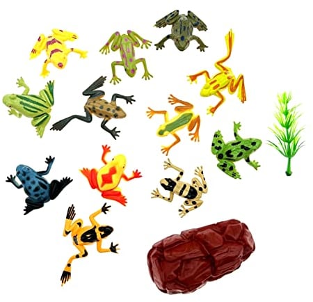 JZK 12 X Colorido Plástico Pequeñas Ranas Juguete Mini Rana Realista Modelo Animal Insecto Juguetes Set para Niños para Estanque Piscina Artificial Micro-Paisaje