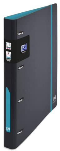 OXFORD European Binder For Students Ringordner, A4, Rücken 30 mm, 4 D-Ringe, Einband aus expandiertem Polypropylen, zweifarbig, Schwarz/Blau
