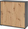 bümö Schiebetürenschrank 3OH - Aktenschrank abschließbar, Sideboard Schrank mit Schiebetüren in Graphit/Asteiche, Relinggriff - Büroschrank aus Holz mit Schiebetür, Büro Kommode für Ordner & Co.