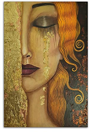 HOPNRU Gustav Klimt Kunstgemälde Freya Goldene Tränen Poster Druck Leinwand Malerei Wandkunst Bild Modernes Zuhause Schlafzimmer Dekor Poster (40x60cm-Ohne Rahmen)