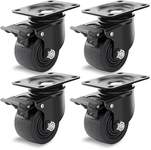 75 mm Schwerlastrollen, Lenkrollen Nylon mit 2000 Kg Last, IndustrieRollen Doppel Verriegelung mit 360 Grad Rotation, Keine Spuren & Leise extra schwere Transportrollen 4er Set mit Schrauben