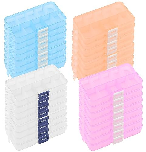 ZEONHEI 32 Pack 10 Grids Jewellery Organizer Bead Storage Box, Colorful Divider Plastic Earring Charms Storage Containers with Adjustable Compartments for Craft Sewing Diamond Art Screw