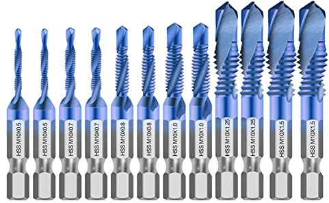 Tokiudeeir Hex Screw Thread Metric Tap Drill Bits Screw Machine HSS Compound Drill Hand Tools for Metal Steel Wood Plastic,12