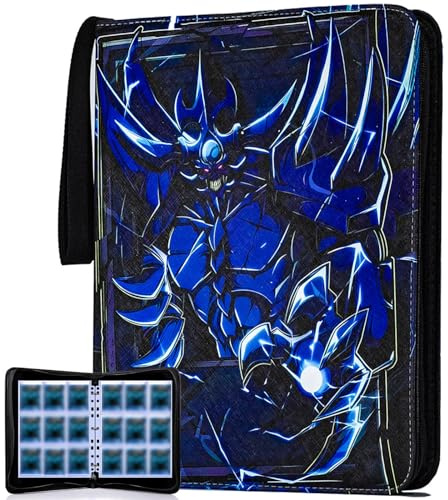KarlyPro Kartenbinder für Y-G-O Sammelkarten 990 Taschen 3-Ring-Album 9-Pocket Ordner Blau Klassischer Anime-Stil 12,2 x 9,4 x 1,7 Zoll