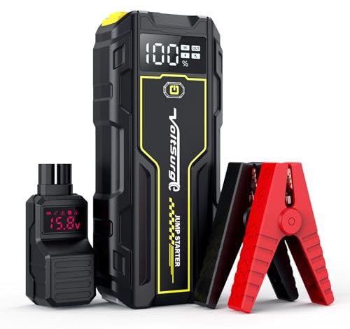 VoltSurge démarreur de Voiture Portable, 6000A (jusqu'à 10L Diesel ou Tout gaz), Batterie 12V avec Fils intelligents, Sortie QC 3.0, Lampe de Poche LED, Longue durée de Veille