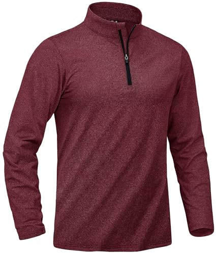 KEFITEVD Long Sleeve Tops for Men 1/4 Zip Running Shirts Outdoor Warm Golf Top Military Hiking Shirt,Wine Red,M