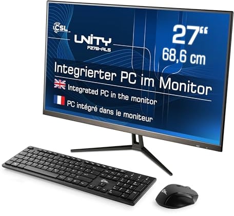 All-in-One-PC CSL Unity F27B-ALS, 68,58 cm (27 Zoll, 1920x1080 Full HD) - Leistungsstarker AIO (Intel N200 CPU 4x3700 MHz, 2000 GB SSD, 8 GB DDR4-RAM, Windows 11 Home), schwarz