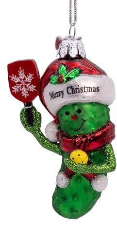 Kurt Adler Noble Gems™ Pickleball-Gurke mit Weihnachtsmann-Ornament, 8,9 cm