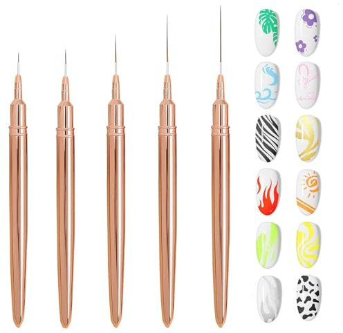 MYHOGOOD 5 Pcs Ultra Fine Line Nail Art Pens for Nail Art Design, Nail Art Brushes Dotting Tool, Perfect for Gel Polish Care, Detail Painting, Long Lines, DIY Coloring, Unique Fingertip Art