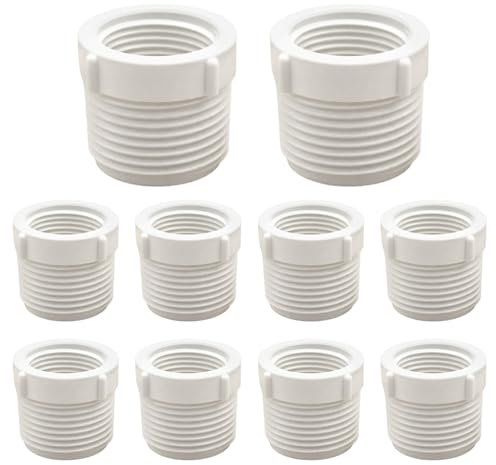 10Pcs 1-Inch External Thread to 3/4-Inch Internal Thread PVC Reducer Bushing for PVC Pipe Fittings, Adapter for Swimming Pools Outdoor Applications Cold Water Supply Lines (1in - 0.75in)