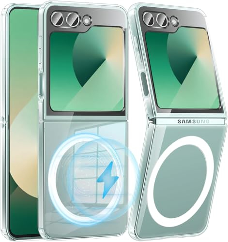 WEYNRBOX Coque Magnétique Samsung Galaxy Z Flip 6,Étui Silicone avec MagSafe Galaxy Z Flip6 Housse avec Protection d'écran,Antichoc Protection intégrale Slim Case pour Samsung Flip 6 5G Coque,Clear