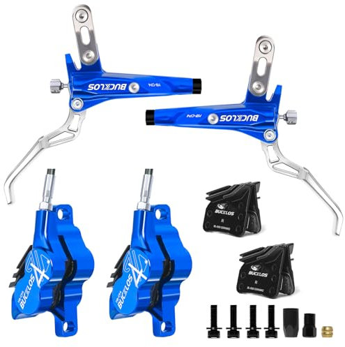BUCKLOS MTB Hydraulic Disc Brake Set 4 Pistons Front 800mm and Rear 1550mm Hydraulic Brakes with Aluminum Alloy Lever with Caliper Ceramic Brake Pad Fit Mountain Bike,Ebike,Fat Bike HB-CP4 (Pre-Bled)