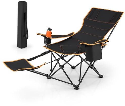 KOMFOTTEU Chaise de camping pliable avec repose-pieds, réglable de 90 ° à 135 °, avec porte-gobelet et sac isotherme, chaise de pêche, jusqu'à 150 kg, pour camping, pique-nique (1)
