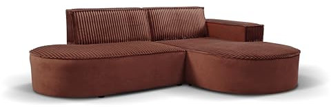Kaiser Möbel - Ecksofa mit Wohnlandschaft, Eckcouch L-Form, Sofa 3-sitzer, Polstersofa, Bequemes Couch mit Ottomane für Wohnzimmer, Relaxsofa, Plüsch Cord, Modena Studio, Soft, Kupfer, Rechts