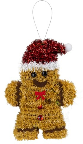 VFM e-Store - Christmas Decoration Tinsel Gingerbread Man X 1 Stocking Filler Xmas Present Celebration Festive Winter Ornaments - 11cm X 16cm Gingerbread Man