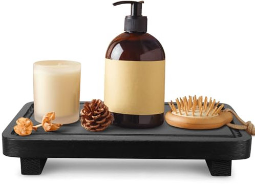 Schwarzer Badezimmer-Organizer, Holzerhöhungen, Ständer, Küche, Arbeitsplatte, Tabletts, Bauernhaus, Holzschale, Seifenspender, Halter für Badezimmer, Dekoration, Küchenspüle, Zubehör, Schminktisch