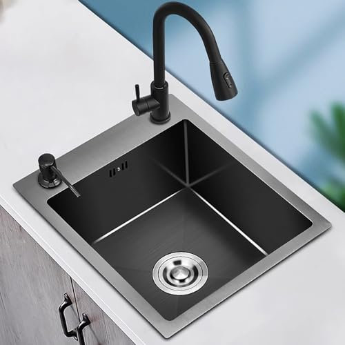 Fregadero de cocina de granja bajo encimera, fregadero profundo con escurridor, residuos, caravana, restaurante, remolque, garaje, esencial, 15.7 x 15.7 pulgadas