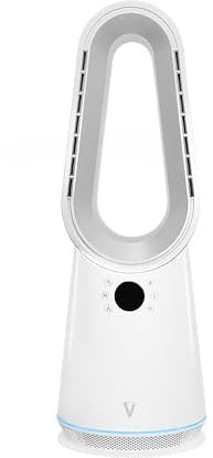 Vortex Air - AuraWave 2024: Heater + Cooler Fan, Bladeless Fan, Oscillation, Ambient Lighting, Timer, Remote Control (White/Silver)