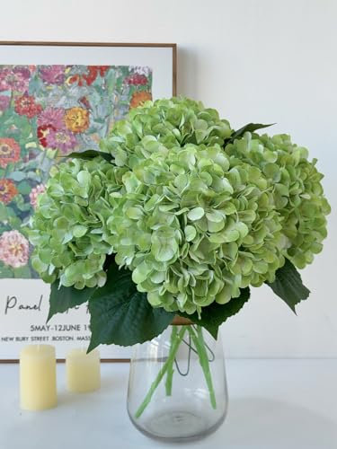 YalzoneMet Lot de 4 fleurs d'hortensia artificielles en soie vert clair - 50,8 cm de long - Pour maison, fête, intérieur ou extérieur - Décoration de table de mariage