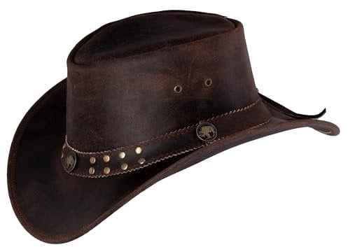 Black Forest Fox Buffalo Bill Herren Damen Western Cowboy Leder Hut in Braun Größe L