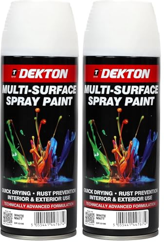 DEKTON Quick-Dry Aerosol Spray Paint, Interior And Exterior Usage – White Matt for Metal, Wood, and Plastic |Rust Prevention|Ideal for Fixtures Furniture's Components Projects (Pack of 2)