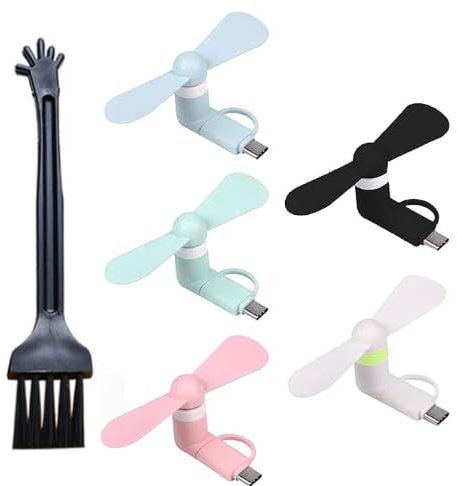 SEMINISMAR Ventole per Cellulare,Ventilatore di Tipo C,5 Pezzi Ventilatore per Cellulare,Mini Ventola Usb Portatile 2 In 1,Mini Ventilatore USB per Telefoni Android/USB di Tipo C