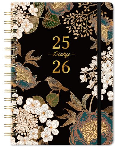 Schülerkalender 2025-2026 - Terminplaner 2025-2026 Wochenansicht, Aug.2025 - Juli 2026, Doppeldrahtbindung, schönes und elegantes Hardcover, A5-Größe, Schwarz und Gold