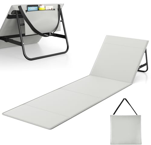 WildFun Strandmatte Klappbar 180 X 55cm mit Verstellbarer Rückenlehne, Sonnenliege zum Sonnenbaden mit Rückenlehnenstütze für Urlaub Garten Camping Park und Festivals (Hellgrau, 1PCS)