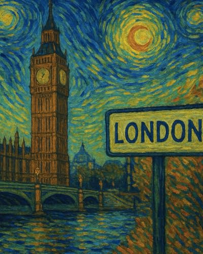 London van Gogh style notebook | 8x10 lined 100 pages | love London Big Ben souvenir journal notepad | get it done notebook