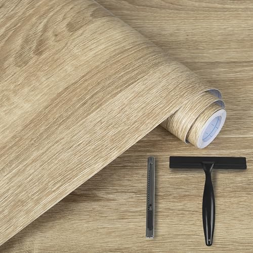 Alened Klebefolie Möbel Holzoptik Möbelfolie Selbstklebende 40x300cm | Inklusive Toolkit Holzoptik Hellbraun Matt Wasserdicht Dekoration Folie für Möbel Küche Arbeitsplatte, Küchenschrank, Tische