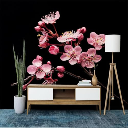 Fotomurale Fiore di Pesco Carta da Parati Fiori Rosa 3D Fotomurali In Tessuto Non Tessuto 200x140 Decorazione Parete Camere da Letto Soggiorno Pareti Murale Poster a-1314