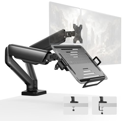 monTEK Laptop-Armhalterung für Schreibtisch für max. 81,3 cm (32 Zoll) Bildschirm und 18 Zoll Notebook, Dual-Monitor-Ständer mit verstellbarer Laptop-Halterung, hält bis zu 9 kg, Vollbewegungsarm mit