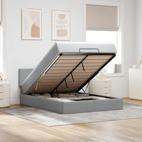Hoodmeel Boxspringbett 140 x 200 mit matratze und Topper Bett 90 x 200 mit matratze und lattenrost Polsterbett mit Stauraum Doppelbett -Hellgrau-140 x 200 cm