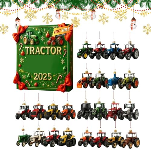 Countdown des Weihnachtskalenders, Urlaubsornament aus Acryl, 24 Tage Traktor-Ornamente für den Advent | Für das Fenster des Hauses der Feiertage