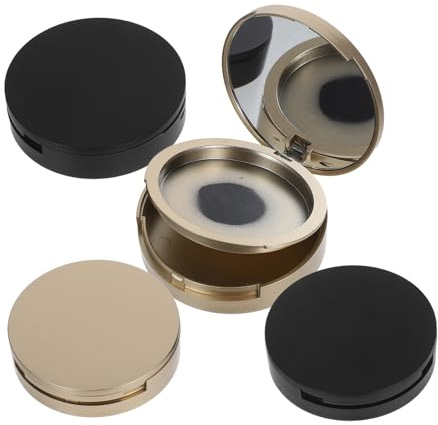 TOPBATHY 4PCS Portable Refillable Powder Case with Mirror Matte Black and Gold Compact DIY Makeup Container for Travel and Professional Use
