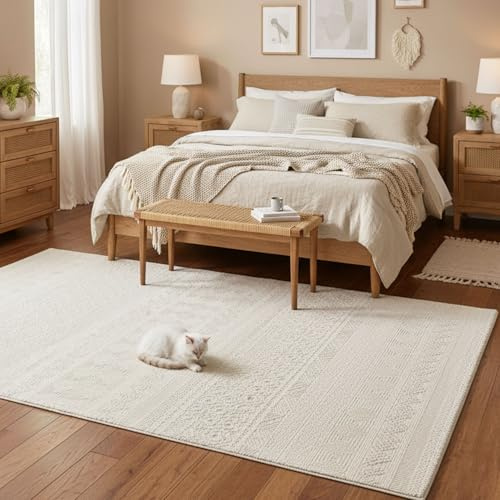 VIMODA Teppich Wohnzimmer Schlafzimmer Skandinavisch Modern | Pflegeleicht | Qualitativ Hochwertig |,Farbe:Creme;Maße:120x170 cm