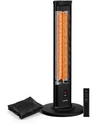Klarstein BlazeTower Chauffage Infrarouge sur Pied - 2000W, 3 Niveaux, IP45, Télécommande, Minuterie, Protection Anti-Basculement - Radiateur Infrarouge Extérieur Terrasse