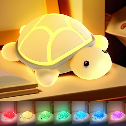 LAIBUY Schildkröten-Nachtlicht für Kinder, 7 Farbwechsel und Touch-Steuerung, wiederaufladbare USB-Silikon-LED-Lampe zum Stillen, Baby-Kleinkind-Schlaf, Kinderbett, Geschenk für Jungen und Mädchen