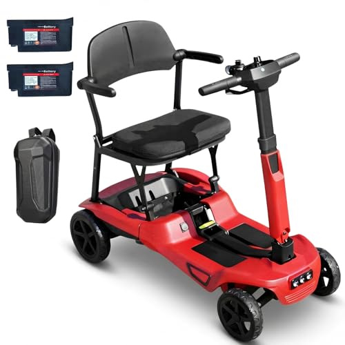 MediHoist Mobility Scooter for Seniors & Adults – 17kg Ultra-Light, 40km Range, Dual Batteries, Folding Mobility Scooter for Car Travel with UK and EU Charging Plugs, Red YL-985S