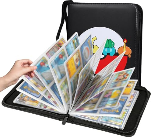 Zamety Sammelkarten Album, 50 Seiten 400 Sammelkarten Ordner PU Leder | Karten Sammelalbum mit Reißverschluss, Trading Card Album, Wasserdichter Trading Card Binder für Sammeln und Tauschen