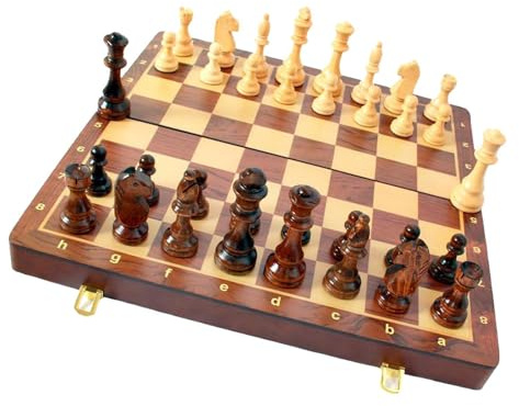 YIXANNX Schach und Damespielset aus Holz mit großem, faltbarem Spielbrett und klaren Spielmustern, geeignet für drinnen und draußen. Klassisches Schachbrettspiel Set für den Spieltisch.
