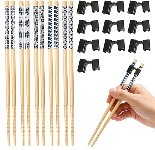 Chopsticks for Beginners, 5 Pairs Reusable Training Chopsticks, Chop Sticks for Beginners ,Reusable Training Chopstick Adults with Assistive Features Dishwasher Safe (Black)