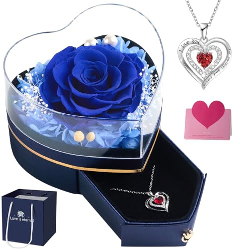 Rosa Eterna Natural Preservada Día de la Madre Regalos Originales con Collar para Mujer Mamá Abuela Hermanas Flor Eterna para Mamá Novia Pareja para San Valentin Navidad Cumpleaños Aniversario