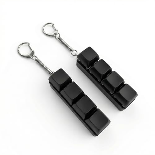 Merzio 2 Pack Keyboard Fidget Key Chains, Fidgets Keychain for Stress Relief, 4-Button Mechanical Switch Clicker, Portable Sensory Gadget for Office & Focus (Black)