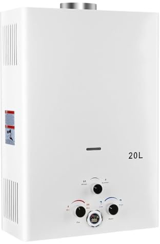 Scaldabagno a Gas 20L, All'aperto Portatile Scaldabagno Istantaneo a Propano Con Display Digitale Multi-Protezione Parete senza Serbatoio Scaldacqua Istantaneo Automatico