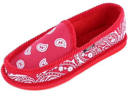 Trooper America Men's Bandana Print Slip On House Shoe Slipper, 12, Red