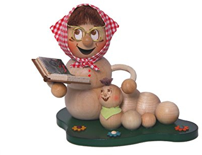 Drechslerei Kuhnert Rauchmann/Räucherfigur - Rauchwurm aus Holz - Rudi & ROSI - Motiv: Oma-ROSI mit Enkel - Höhe: ca. 14cm - Made in Germany